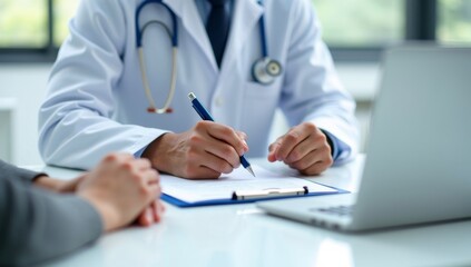 health care, doctor, hospital, office, prescription, writing, woman, visit, medicals, consultation, patient, health insurance, medicine, form, note, certification