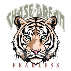 Tiger head with inspirational quote, Tiger green color eye pink nose vector art, Tiger face vector, Lion art vector design, Vector art illustration of wild animal colorful high resolution, Lion head