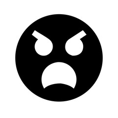 Black circular vector angry - style emoji icon with inverted - eight white eyes and an open mouth, suitable for showing frustration or intense emotions in digital chats, social media, and conflict 