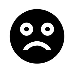Fototapeta premium Black circular vector sad - style emoji icon with large white eyes and a downturned mouth, suitable for expressing melancholy or disappointment in digital communications, social media, and emotional 