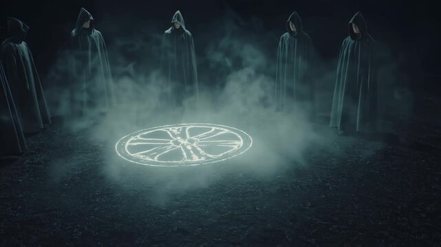Eerie Ceremony in a Foggy Enclave
