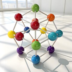 A 3d network connection shows a molecular structure with spheres and connections, illustrating technology and communication in a science concept
