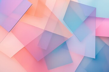 Vivid Pastel Abstract Background with Transparent Overlapping Squares and Gradient Light
