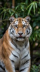 Fototapeta premium Bengal tiger in bamboo forest with intense gaze and bold fur patterns
