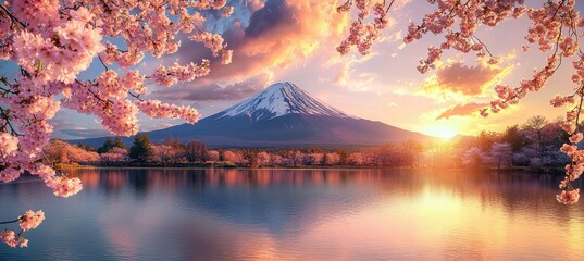 Mount Fuji Reflecting Sunset With