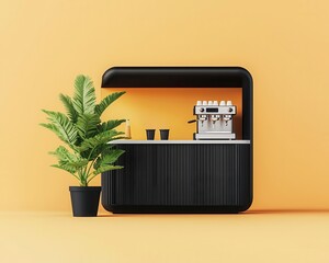 Compact popup coffee shop with stainless steel modular design, smart storage, and a sleek, contemporary appeal