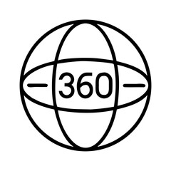 Globe with 360 Label Icon Representing Spherical View and Global Coverage