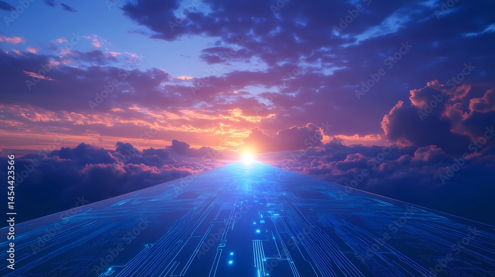 Aufkleber 夕焼け空に浮かぶ光の道 雲海を通る輝く通路を抜ける太陽光が美しい風景