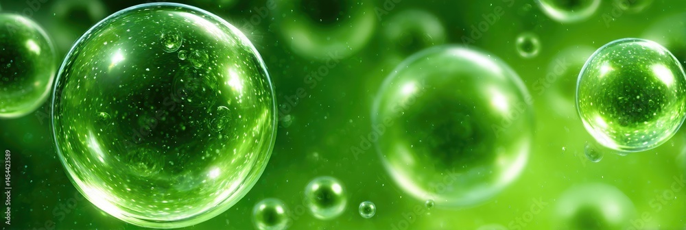 Poster green bubbles float in a vibrant background displaying a natural, magical atmosphere