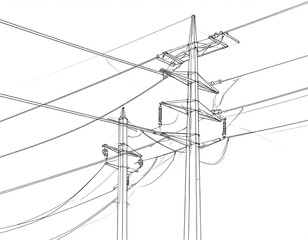 Sketch of electricity pylons and power lines. Simple line art illustration of energy infrastructure.