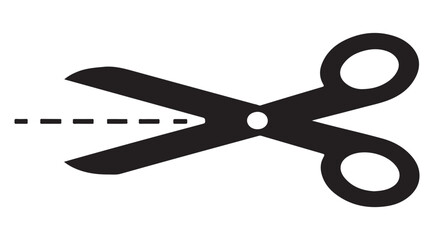 Black Silhouette Scissors Icon with Dotted Cut Line Craft & Office Symbol
