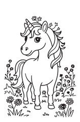  Cute Cartoon Unicorn Floral Coloring Page Line Art