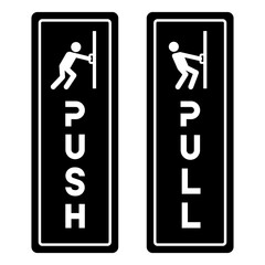 Push and Pull Door sign icon set. Push and Pull label, logo, badge, icons, sticker, emblem, stamp, symbol, black, line circle, flat vector, isolated illustration. Open and close door sign.