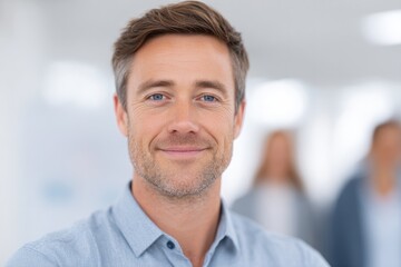 diverse individual for engaging team-building session standing confidently amidst softly blurred backdrop