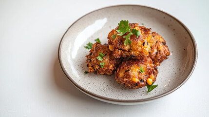 Crispy Brazilian acaraje served on plate, garnished with fresh herbs, showcasing delicious and appetizing dish