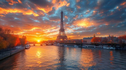 Fototapeta premium Golden Sunset in Paris
