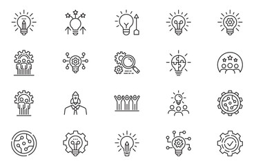 Innovation outline icon set. Set of development, science, technology, creativity, success and more. Editable stroke. Simple line vector illustration.