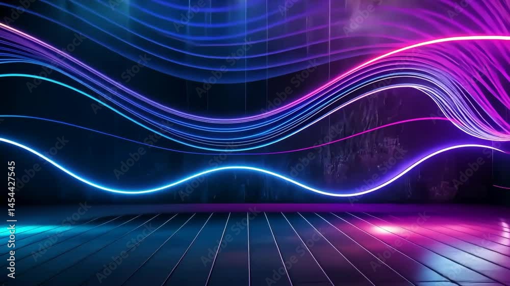 Fototapete mesmerizing neon waves illuminate a dark, futuristic space, creating a vibrant and dynamic atmospher