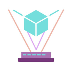 Holographic Cube Icon Representing 3D Object and Augmented Reality Visualization