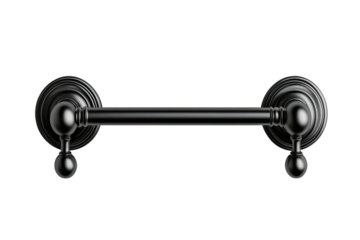 Elegant black matte towel bar modern bathroom design sleek minimalist style with round finials on transparent background