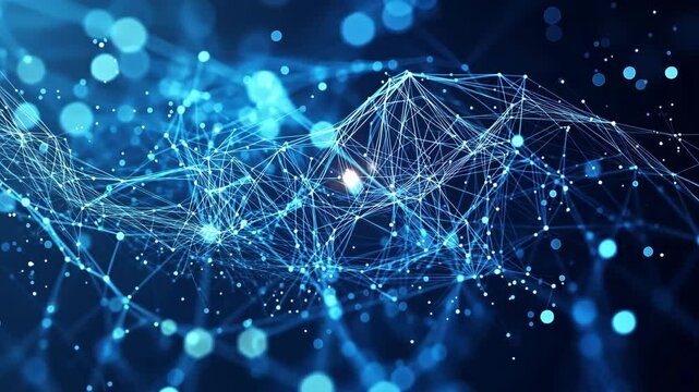 A stunning and futuristic visual representation of cyberspace featuring intricate blue connections interspersed with glowing particles, captivating viewers with its dynamic and modern design