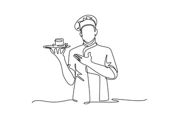 Chef activity concept. Single line draw design. Vector graphic illustration © Khairul