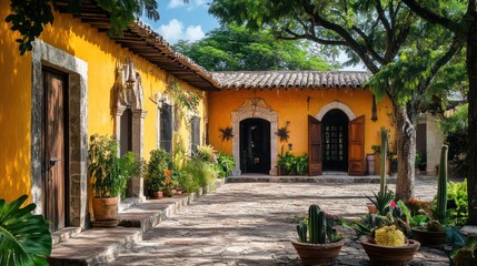 Fototapeta premium Traditional yellow building courtyard