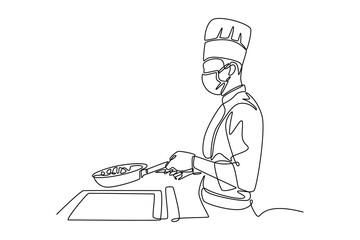 Chef activity concept. Single line draw design. Vector graphic illustration