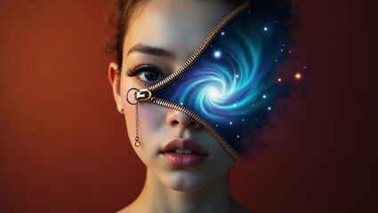 Fototapeta premium Galaxy Inside Face with Zipper