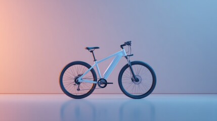 Fototapeta premium lone electric bicycle stands upright on polished floor illuminated under subtle lighting minimalist style