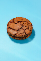 Chocolate Cookie Close-up on Blue Background