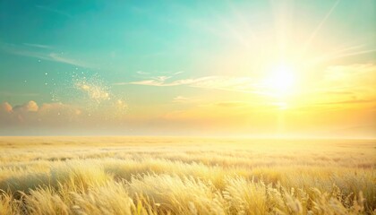Obraz premium Golden sunrise over a serene wheat field nature landscape photography tranquil environment wide-angle view inspiring concept
