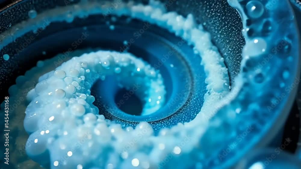 Aufkleber Mesmerizing swirl of light blue foam and bubbles spiraling into a dark abyss
