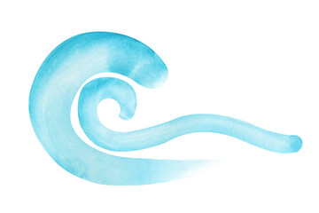 The stylized wave is isolated on a white background. Watercolor illustration of turquoise lines. For marine-style design.