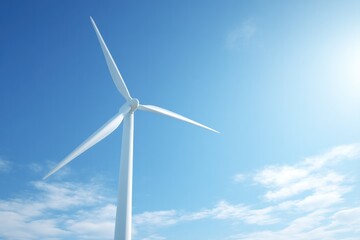 Fototapeta premium lone wind turbine standing tall against cloudless blue sky its blades catching gentle sunlight representing renewable