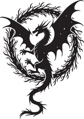 Fototapeta premium Fantasy Dragon Vector Silhouette – Mythical Creature Art for Tattoos, T-Shirts, and Designs