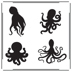 Octopus silhouette, Octopus illustration , Octopus clipart, Octopus vector , Octopus icon , black Octopus, Octopus illustration on white background, Octopus vector illustration ,