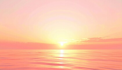 Fototapeta premium Sunrise reflection over calm ocean waters coastal landscape digital artwork serene environment wide-angle view tranquility concept