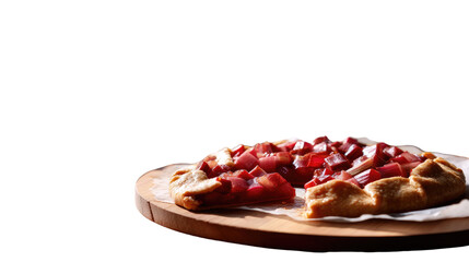 Rustic Delight: A close-up shot showcasing a delectable rustic tart on a wooden board, inviting viewers to indulge in a culinary experience.