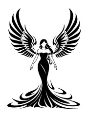 A vector illustration of a gothic dark angel with wings, isolated on a white background.
