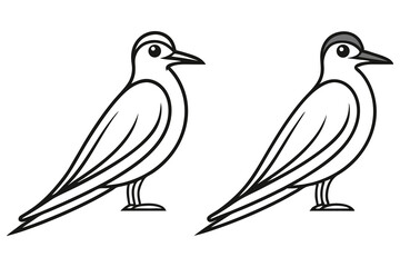 Two seabirds stand in outline style on a white background looking serene and peaceful