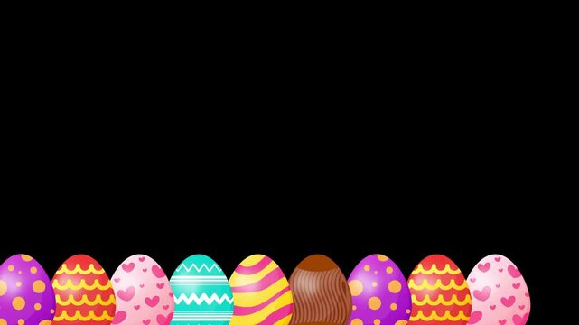 Easter eggs animation 4k video. Happy easter holidays, frame, banner, colorful, fun, greeting Card Frame video. Animated easter border on black background
