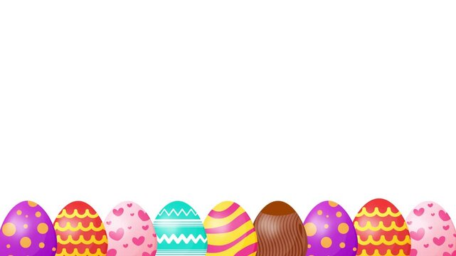 Easter eggs animation 4k video. Happy easter holidays, frame, banner, colorful, fun, greeting Card Frame video. Animated easter border on white background