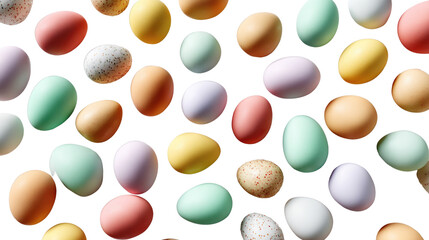 Vibrant Easter Eggs: A collection of beautifully colored Easter eggs in a range of pastel hues, creating a visually appealing and festive scene, symbolizing the joy and renewal of springtime.