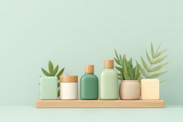 minimalistic image of clean organized eco-store shelf displaying various sustainable products
