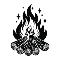 Camp fire icon Bonfire burning on firewood symbol, Campfire illustration of campfire vector icon