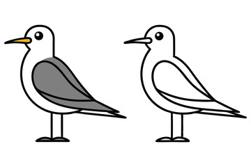 Cartoon seabird stands, with one colored and one in outline on transparent background