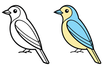 Bird illustration shows a black outline and a colored blue and yellow version