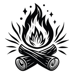 Camp fire icon Bonfire burning on firewood symbol, Campfire illustration of campfire vector icon