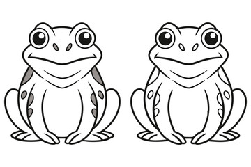 Two outlined cartoon frogs sit side by side against a transparent backdrop, ready for coloring